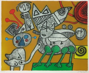 Corneille - Zeefdruk, Chat retrant dan la danse I - Ingelijst kopen? Bied vanaf 200!