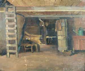 Johannes C. Roelandse - Olieverf op doek (verlijmd op paneel), Stal interieur verkocht voor € 30!