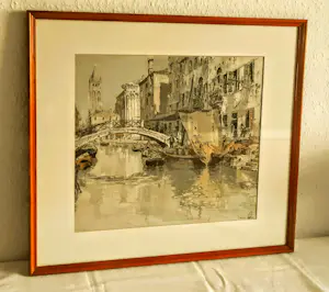 Hans Figura - Farb Radierung Aquatinta auf Seide Brücke in Venedig 50er Jahre handsigniert kopen? Bied vanaf 280!