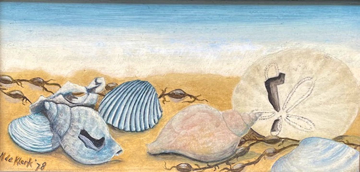 Nanna de Klerk - Schelpdieren op het Strand - Olieverf Schilderij verkocht voor € 65!