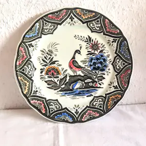 Villeroy en Boch - 2erSet Wandteller Keramik Serie Paon Pfauenmotiv Mettlacher Kupferstich 70er J. kaufen? Bieten Sie von 20!