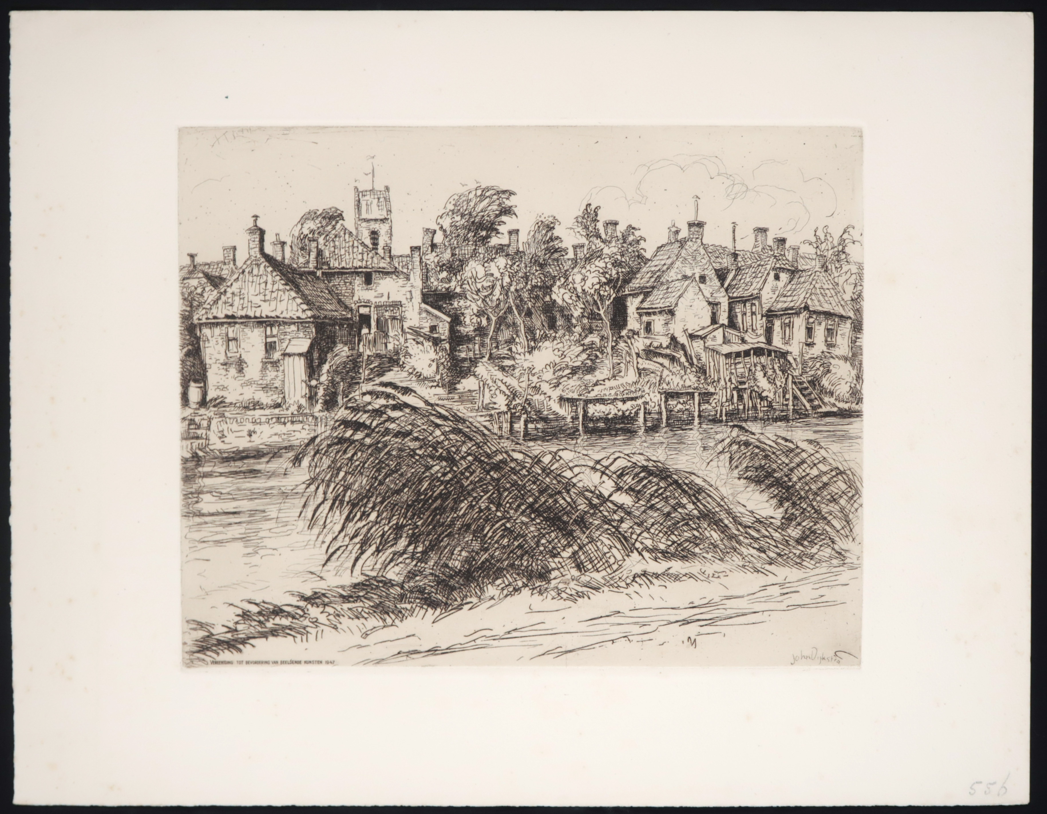 Johan Dijkstra - Ets, Dorpslandschap, 1947 kopen? Bied vanaf 1!