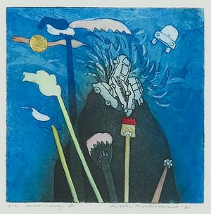 Michel van Overbeeke - Kleurenets met bladgoud, Always away III - Ingelijst kopen? Bied vanaf 20!