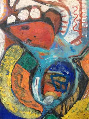 Niet of onleesbaar gesigneerd - portret van boerenvrouw - acryl op canvas, ingelijst verkocht voor € 1!