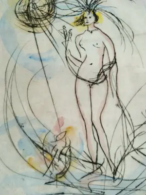 Niet of onleesbaar gesigneerd - dromerig, bloot, luchtig en elegant; dame met ketting kopen? Bied vanaf 1!