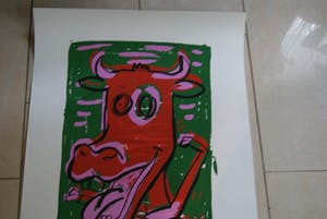 Peter Klashorst - zeefdruk cow in green - gesigneerd en genummerd 26/28 kopen? Bied vanaf 35!