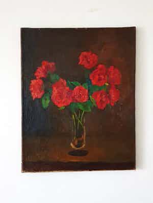 Dirk Roggeveen - stilleven met rozen in vaas verkocht voor € 70!
