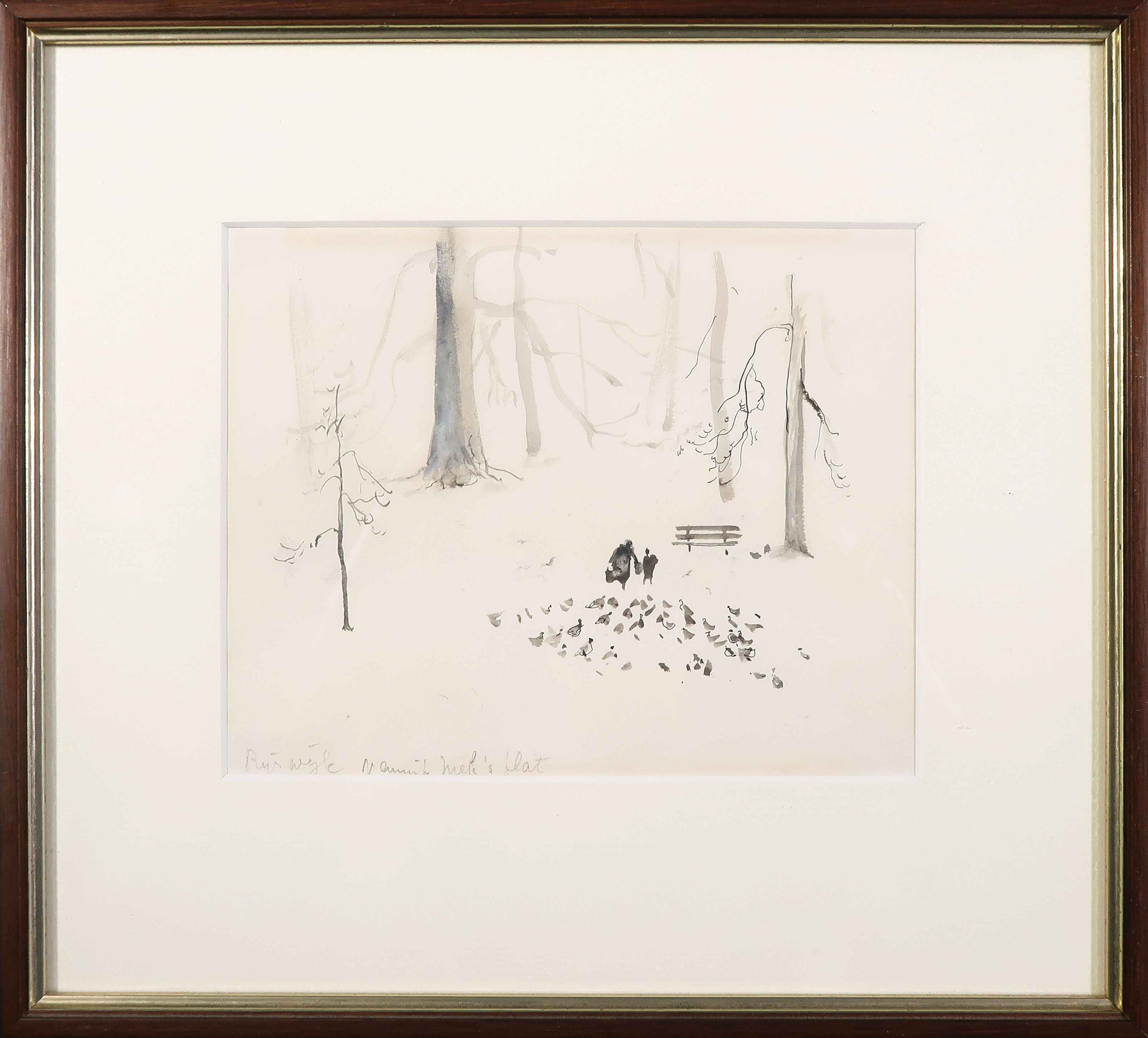 Niet of onleesbaar gesigneerd - Inkttekening, Rijswijk vanuit Niek's flat - Ingelijst verkocht voor € 1!