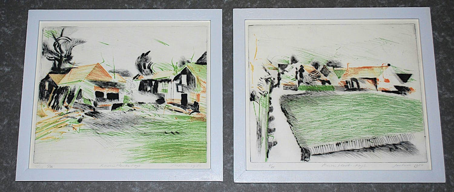 Theo Elfrink - en Jan Hein van Rooij - 2 ingelijste kleuretsen - Roisin-Hauts Pays (FR) kopen? Bied vanaf 90!