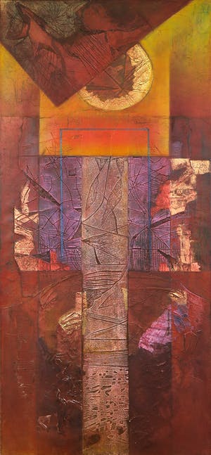 Bert Grotjohann - Gemengde techniek op doek, Archeologisch landschap 9 - Ingelijst (Zeer groot) kopen? Bied vanaf 100!