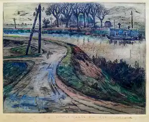 Dirk Breed - Rivierlandschap - Drogenaald + potlood (uniek) - 24790 verkocht voor € 135!