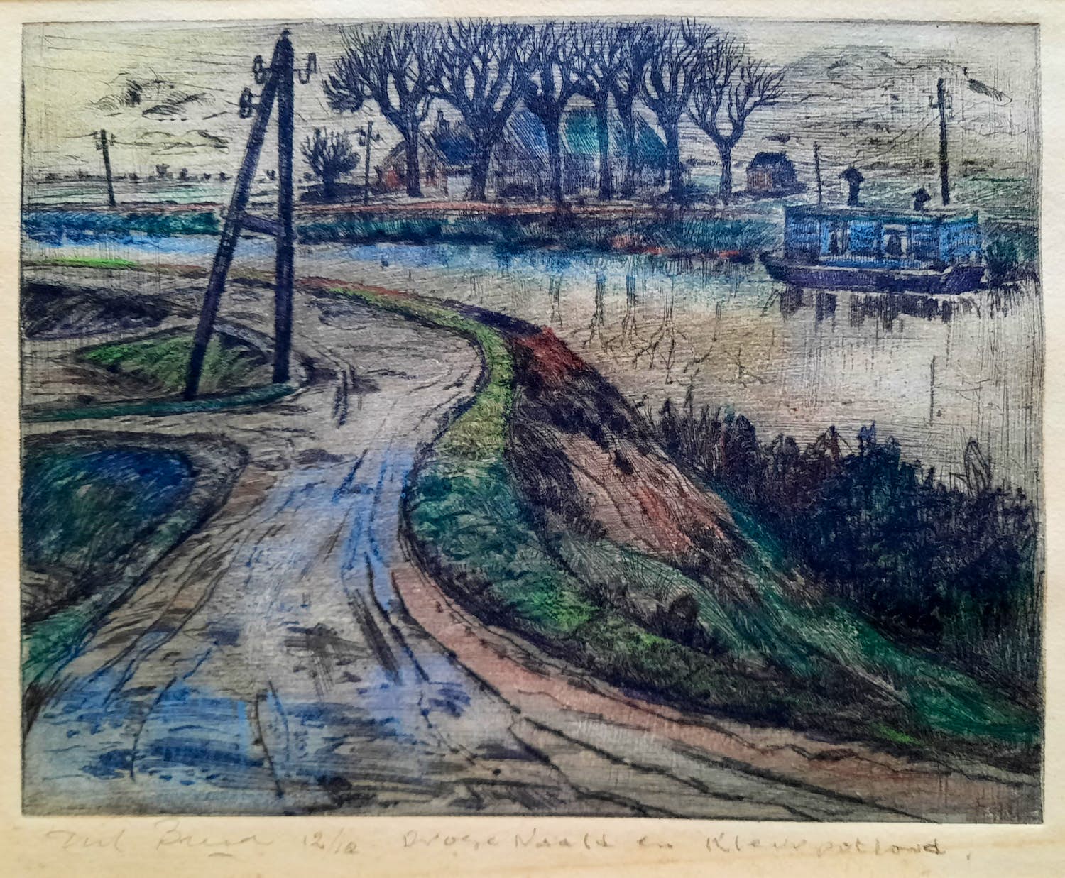 Dirk Breed - Rivierlandschap - Drogenaald + potlood (uniek) - 24790 kopen? Bied vanaf 125!
