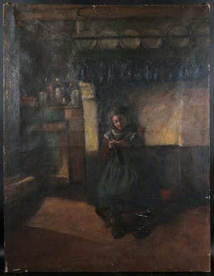 Niet of onleesbaar gesigneerd - Olieverf op doek, Meisje in een interieur kopen? Bied vanaf 1!