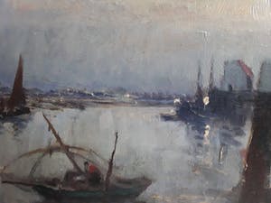 Jules Lentrein - Vissersbootje bij staketsel bij valavond kopen? Bied vanaf 250!