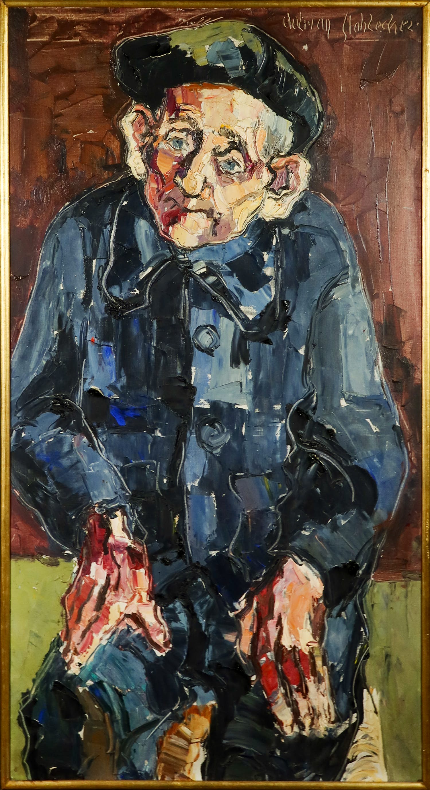 Adrian Stahlecker - Olieverf op doek, De oude visser - Ingelijst (Groot) verkocht voor € 1!