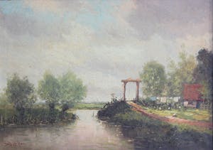 Rob de Haan - Bruggetje in polderlandschap kopen? Bied vanaf 120!