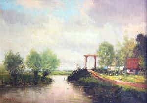 Rob de Haan - Bruggetje in polderlandschap verkocht voor € 120!