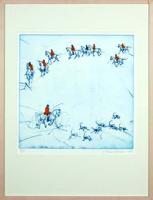 Ronald Tolman - Kleurenets, The hunt - Ingelijst verkocht voor € 70!