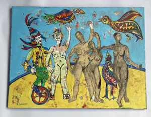 AcheterRuud Cornelisse - acrylverf op doek & gemengde techniek - Circus - gesigneerd? Enchérissez de 69!