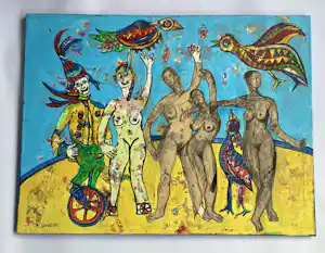 Ruud Cornelisse - acrylverf op doek & gemengde techniek - Circus - gesigneerd kaufen? Bieten Sie von 69!