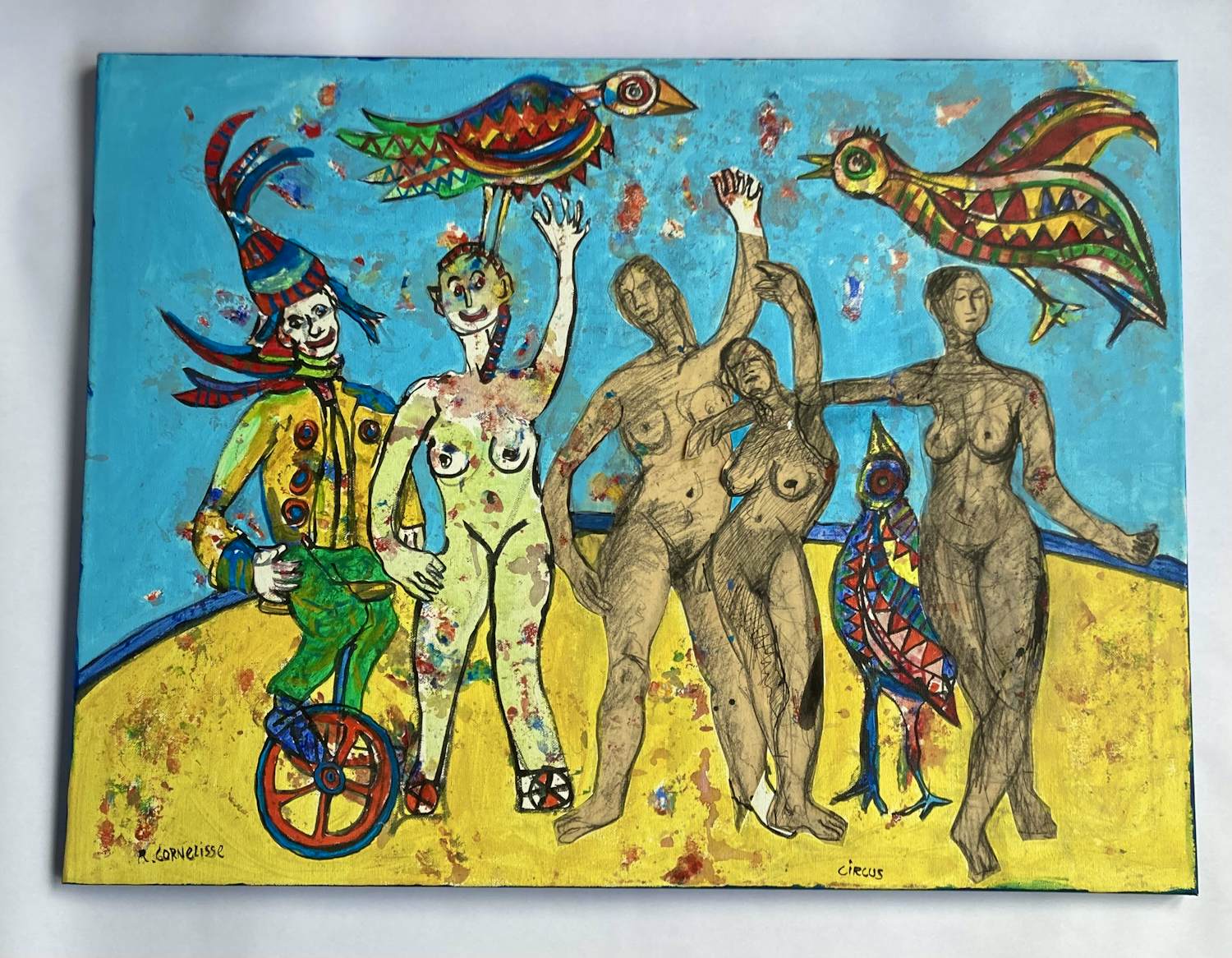 Ruud Cornelisse - acrylverf op doek & gemengde techniek - Circus - gesigneerd kopen? Bied vanaf 95!