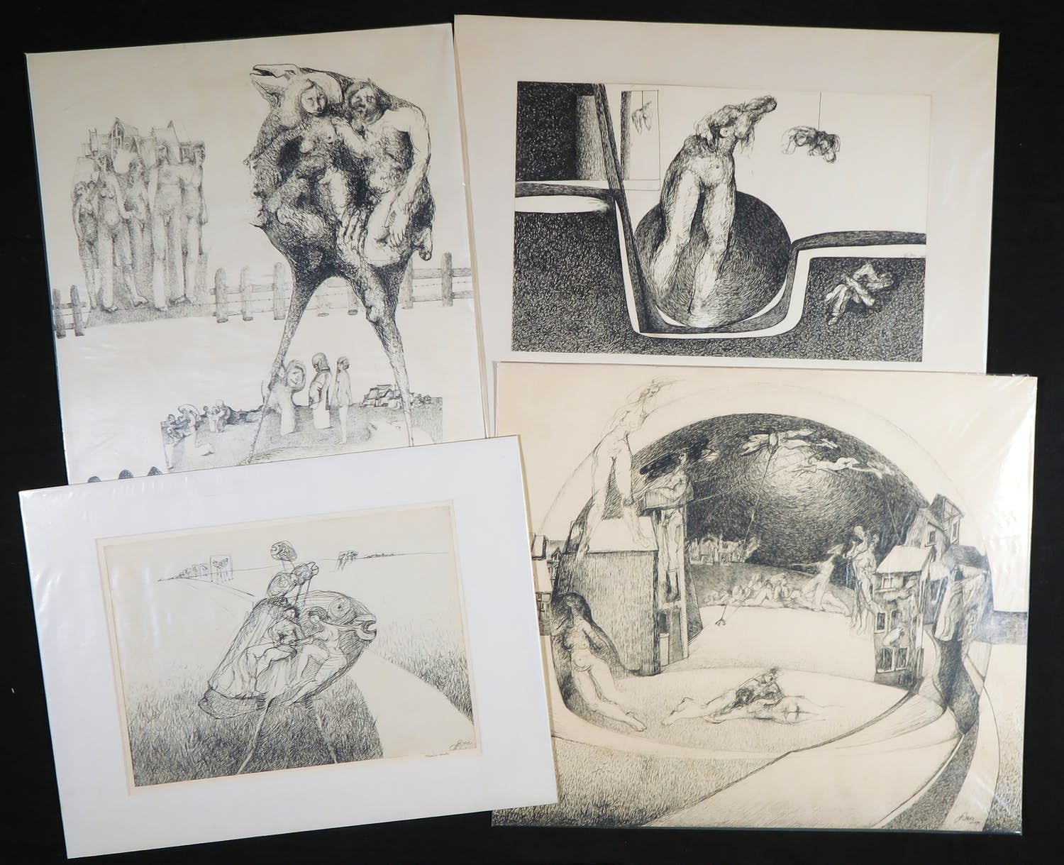 Franscz Witte - Lot van vier pentekeningen kopen? Bied vanaf 1!