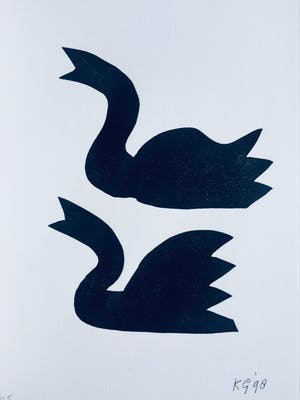 Klaas Gubbels - linosnede ‘Zwarte zwanen’ uit 1998 - oplage 125. kopen? Bied vanaf 175!