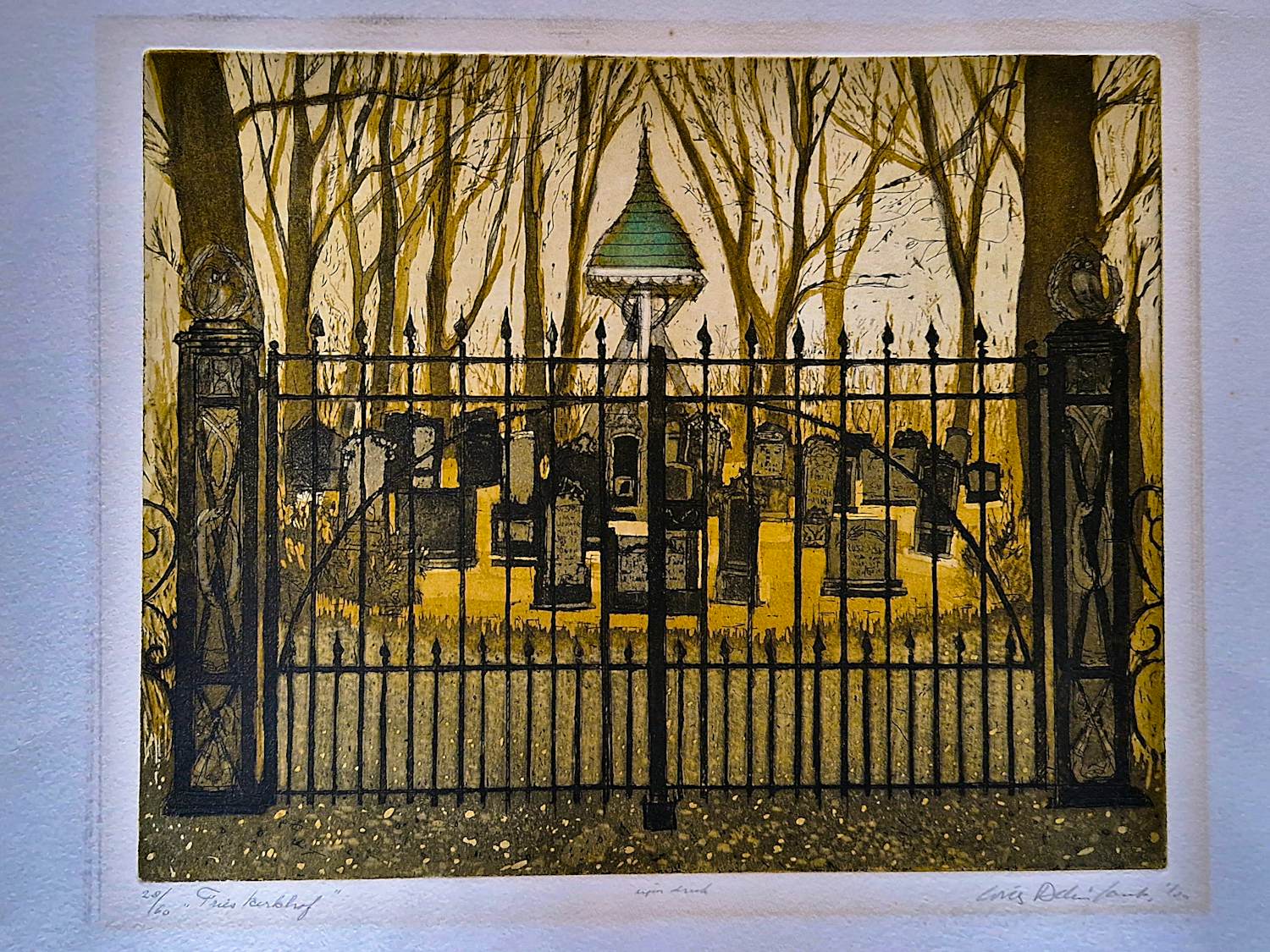 Buy Willy Belinfante - Fraaie "eigen druk" Ets & aquatint "Fries kerkhof" - beperkte oplage (60)? Bid from 64!