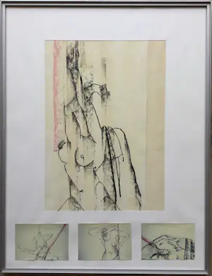 Niet of onleesbaar gesigneerd - collage van naaktmodel | tekening en foto's - ingelijst kaufen? Bieten Sie von 1!