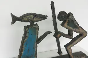 Albrecht Genin - Sculptuur van metaal, Figur mit Speer + 2 boeken! kopen? Bied vanaf 700!