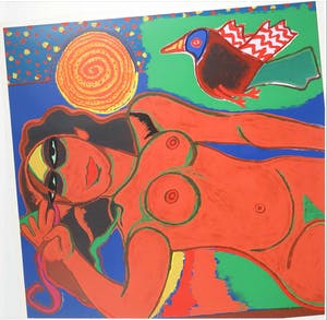 Corneille - Zeefdruk, Femme à l'oiseau - Ingelijst (Zeer groot) kopen? Bied vanaf 400!