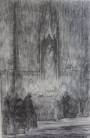 Loes van Groningen - Kerk interieur met figuren kopen? Bied vanaf 25!