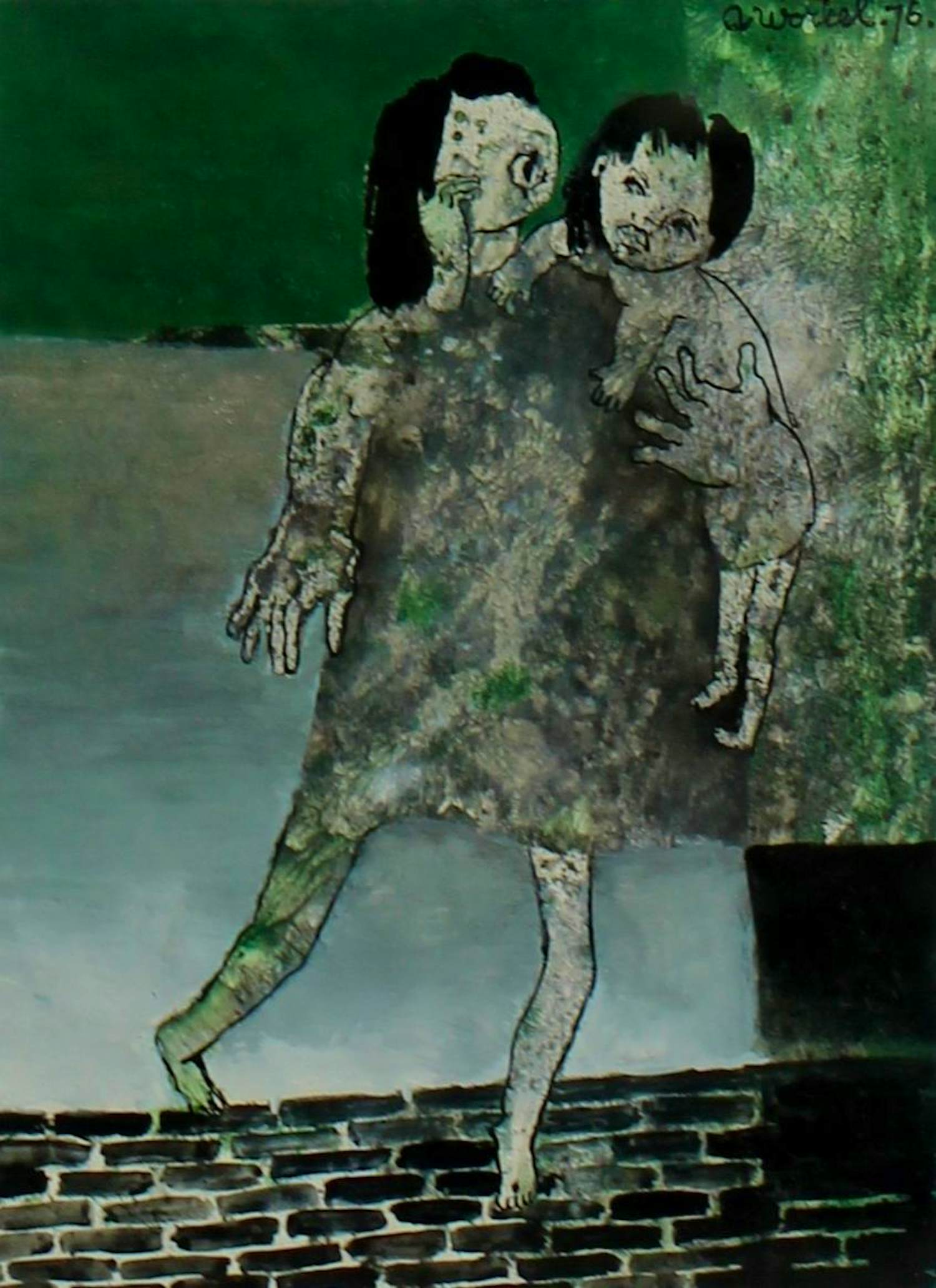 Ans Wortel - Ingelijste gemengde techniek: "Op 'm stenenstraat met je hoofd... - 1976 kopen? Bied vanaf 239!