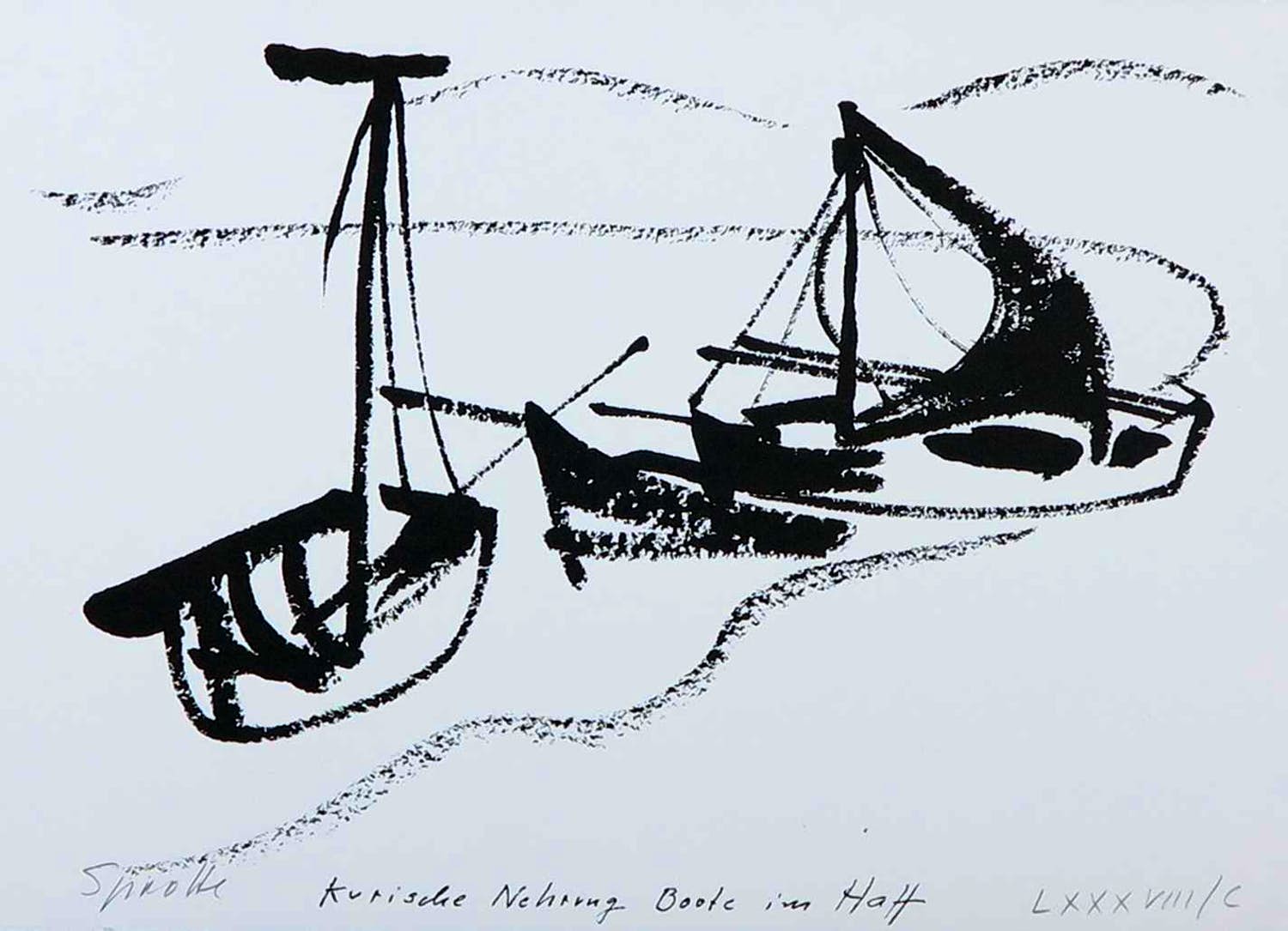 Siegward Sprotte - Litho, Kurische Nehrung Boote im Haff kopen? Bied vanaf 80!