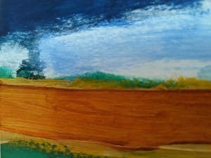 Jeroen de Carpentier - Fraai verstild expressionistische Gouache "Regenwolken boven akkerland" gesignd kopen? Bied vanaf 19!