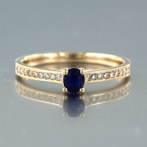 14K Goud - rood gouden ring bezet met saffier en briljant geslepen diamant kopen? Bied vanaf 200!
