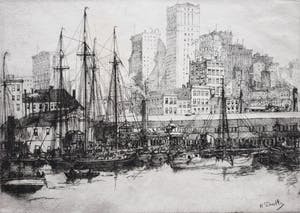 Henry Wilfrid Deville - East River Docks New York, ets kopen? Bied vanaf 250!