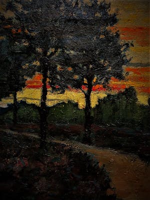 Niet of onleesbaar gesigneerd - Fraai omstr 1930 geschilderd olieverf "Boslandschap late zomeravond" gesigneerd kopen? Bied vanaf 10!