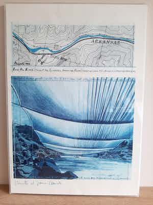 Christo - Over the river - Grote Litho in plexibox - handgesigneerd verkocht voor € 650!