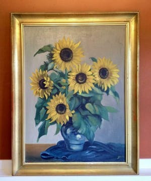 Niet of onleesbaar gesigneerd - Groot stilleven Zonnebloemen - 19e eeuw - onduidelijk gesigneerd Stee...? kopen? Bied vanaf 1!