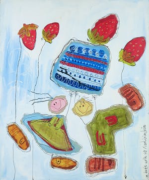 Geke uit de Bosch - Acryl en collage op doek, Aardbeientuin kopen? Bied vanaf 1!