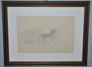 Otto Eerelman - aquarel - wagen met twee paarden - fraai ingelijst kopen? Bied vanaf 300!