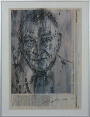 Wim de Bruin - Krantenpapier met gemengde techniek, J. Berlef - Ingelijst kopen? Bied vanaf 1!