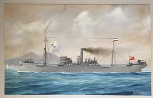 Eugene Rensburg - Drie grote inkttekeningen van stoomschepen kopen? Bied vanaf 20!