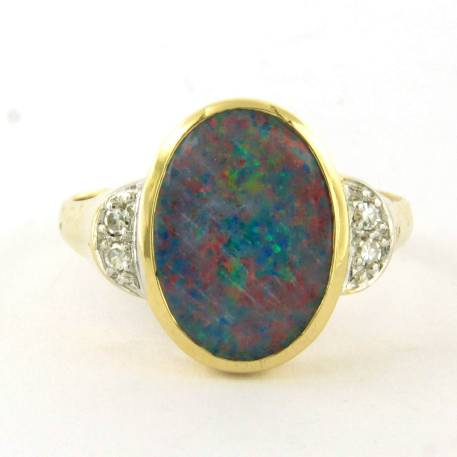 14k bicolour gouden ring met opaal en single cut geslepen diamant tot. 0.05ct kopen? Bied vanaf 485!