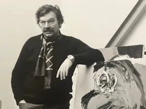 Nico Koster - Johan Cruijff in atelier Karel Appel kopen? Bied vanaf 85!