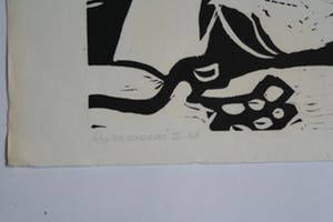 Karel Timmerman - De zondvloed III '68 - gesigneerde linodruk kopen? Bied vanaf 1!