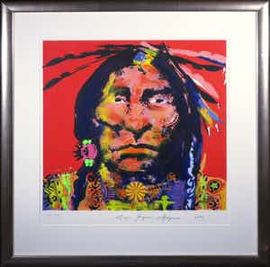Espen Hagen - Zeefdruk, Indiaan - Ingelijst verkocht voor € 40!