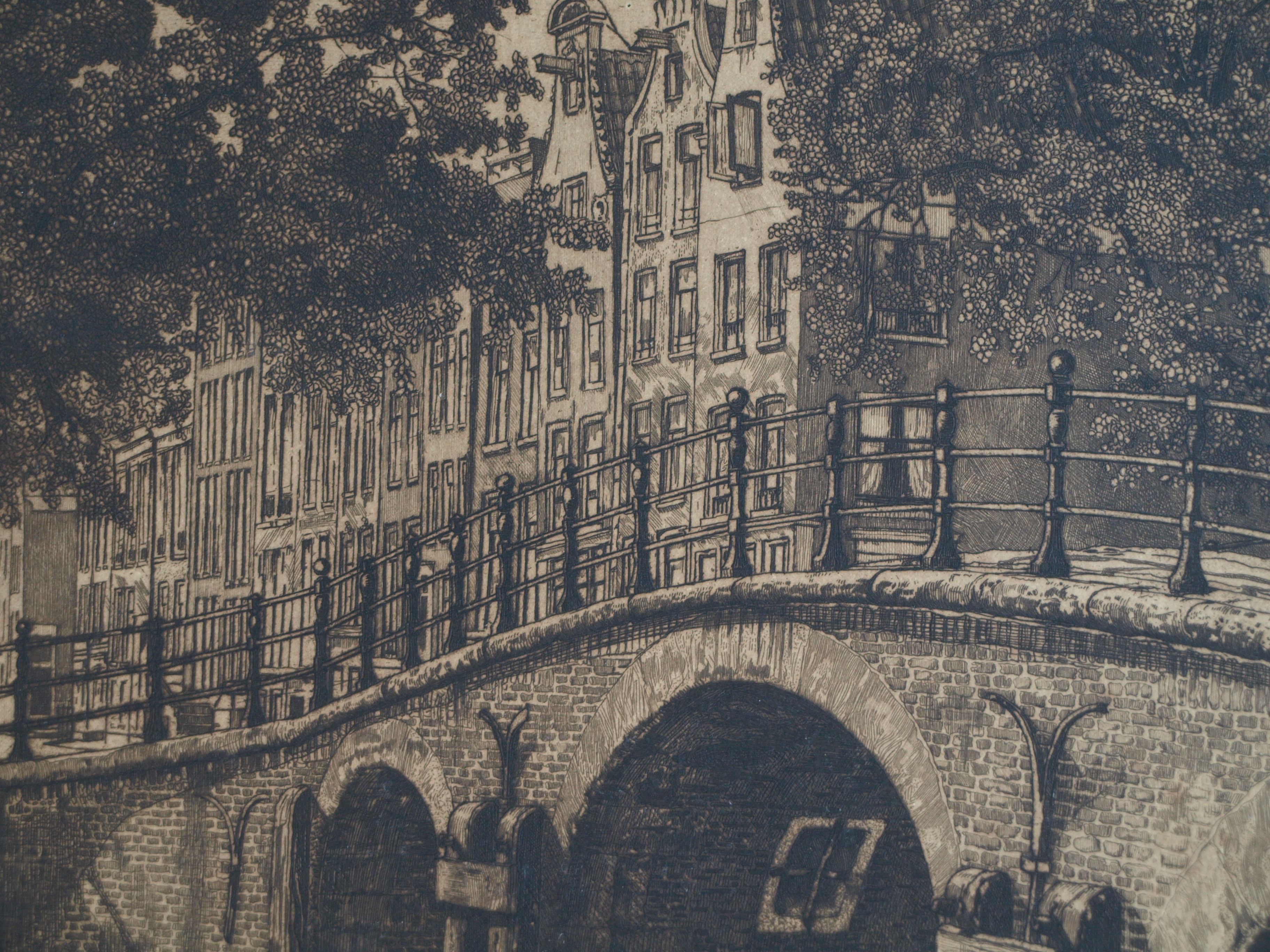 Cornelis Brandenburg - Ets, Amstel en Keizersgracht Amsterdam – gesigneerd  kopen? Bied vanaf 25!