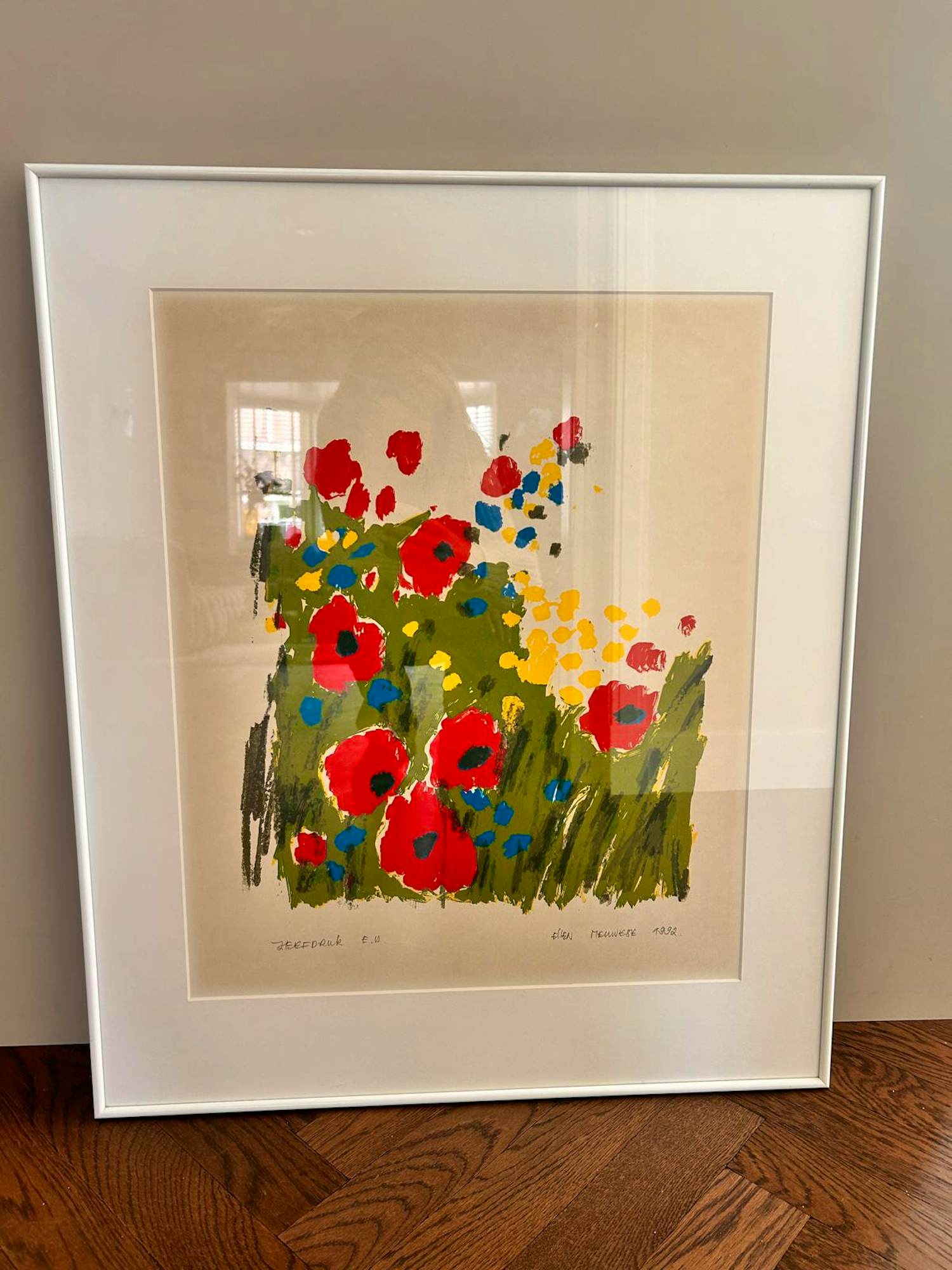 Ellen Meuwese - Bloemen zeefdruk met witte lijst kopen? Bied vanaf 40!